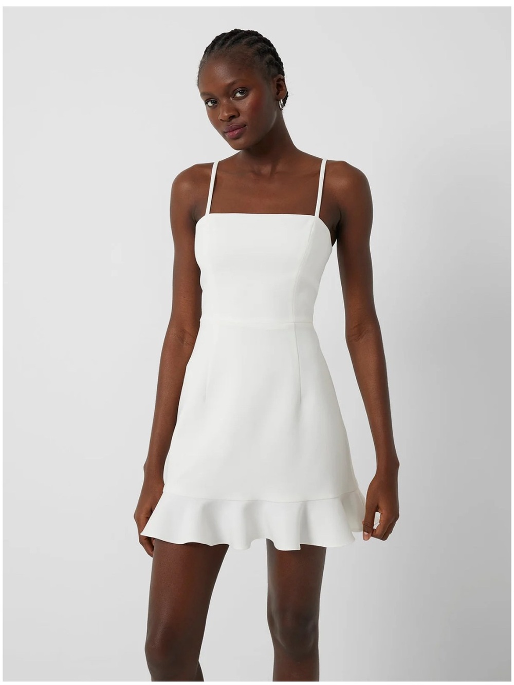 French Connection White Square-Neck Ruffle Mini Dress